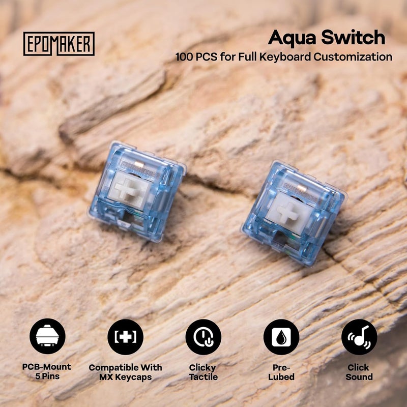 EPOMAKER Mechanical Switches Set for Mechanical Gaming Keyboard, 100 Pieces, Pre-Lubed Switch, Linear/Tactile/Clicky, 5-Pin Creamy Switch with MX Keycaps (Aqua(Clicky)) - Image 2
